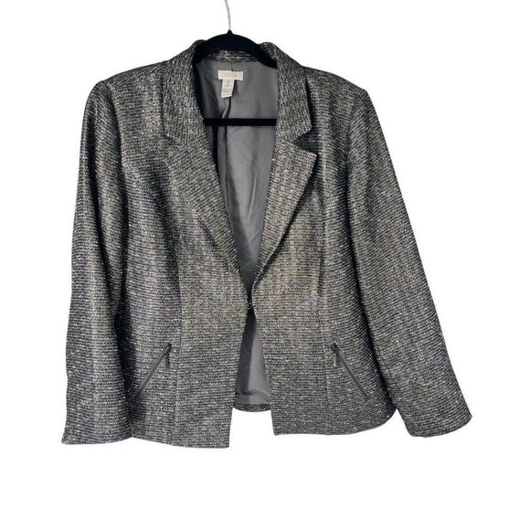 Chico’s‎ Silver Boucle Single Clasp Blazer 2 L Women’s - Picture 1 of 8